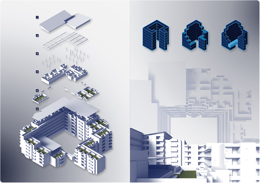 Terraced Towers-Parti & Isometric Detail